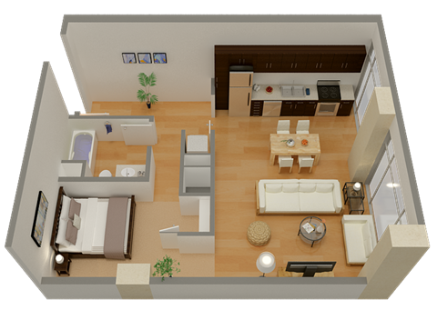 Floor plan for 1 bed, 1 bath, 772 sqft